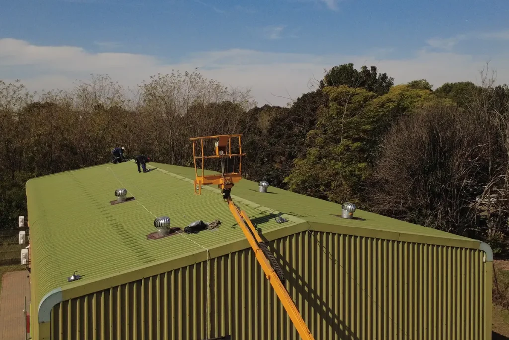 lifeline installation Roodepoort setup on metal roof with cherry picker access