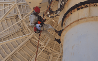 Satellite PPM Maintenance Hartebeespoort technician performing rust maintenance on satellite structure