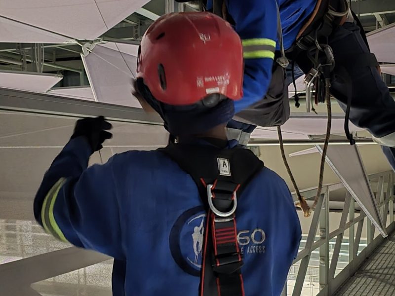 Two Rope Access 360 Technicians Performing Building Maintenance Services