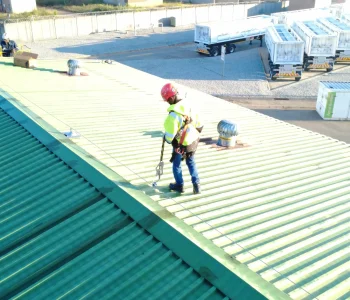 metal roof lifeline installation in use on green roof at CNG Holdings Roodepoort