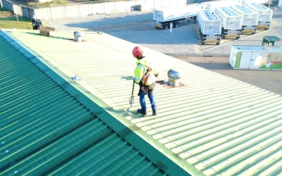 metal roof lifeline installation in use on green roof at CNG Holdings Roodepoort